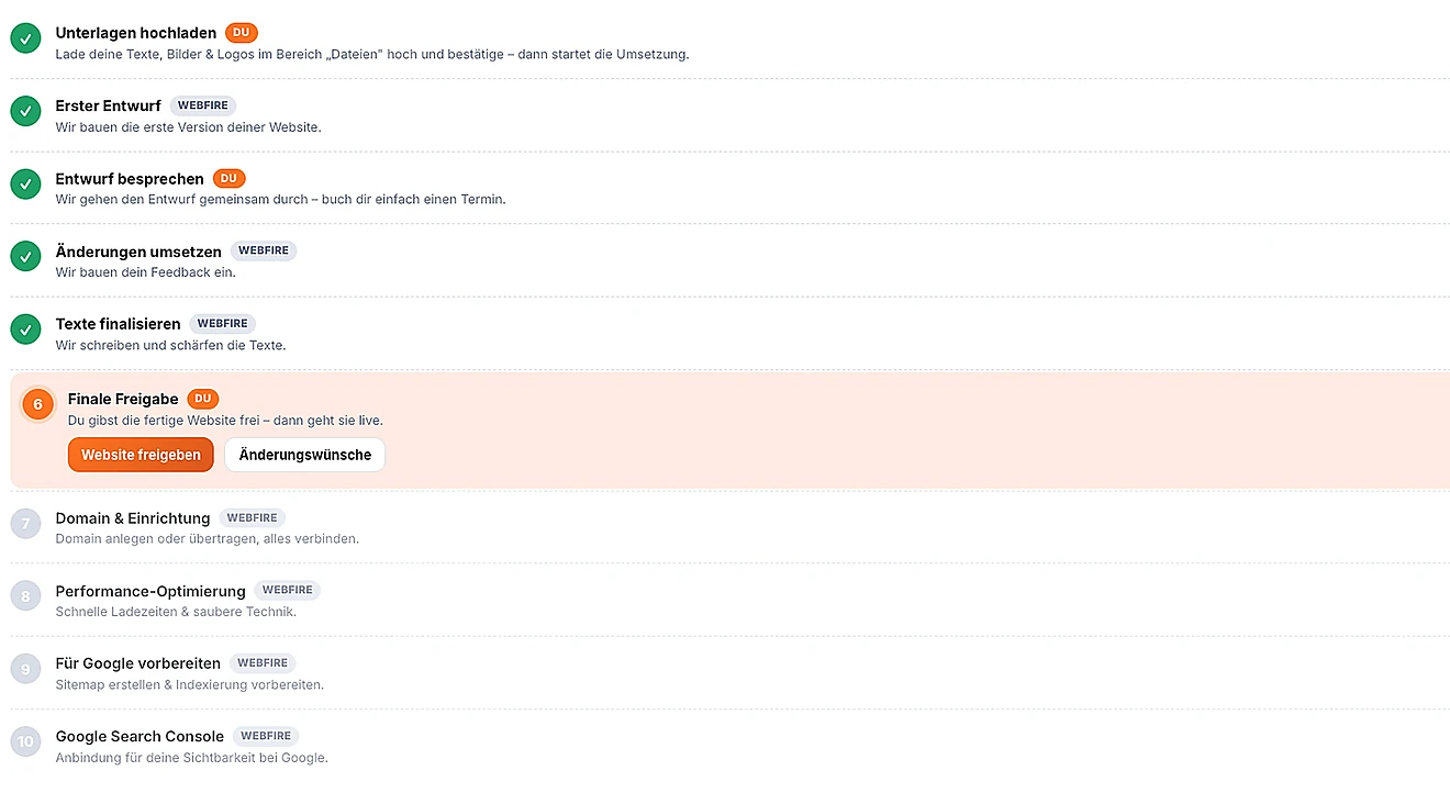 Ansicht deines Projekt-Trackings in der Kundenapp
