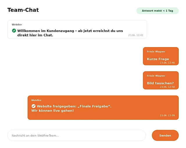 Ansicht deines Team-Chats in der Kundenapp